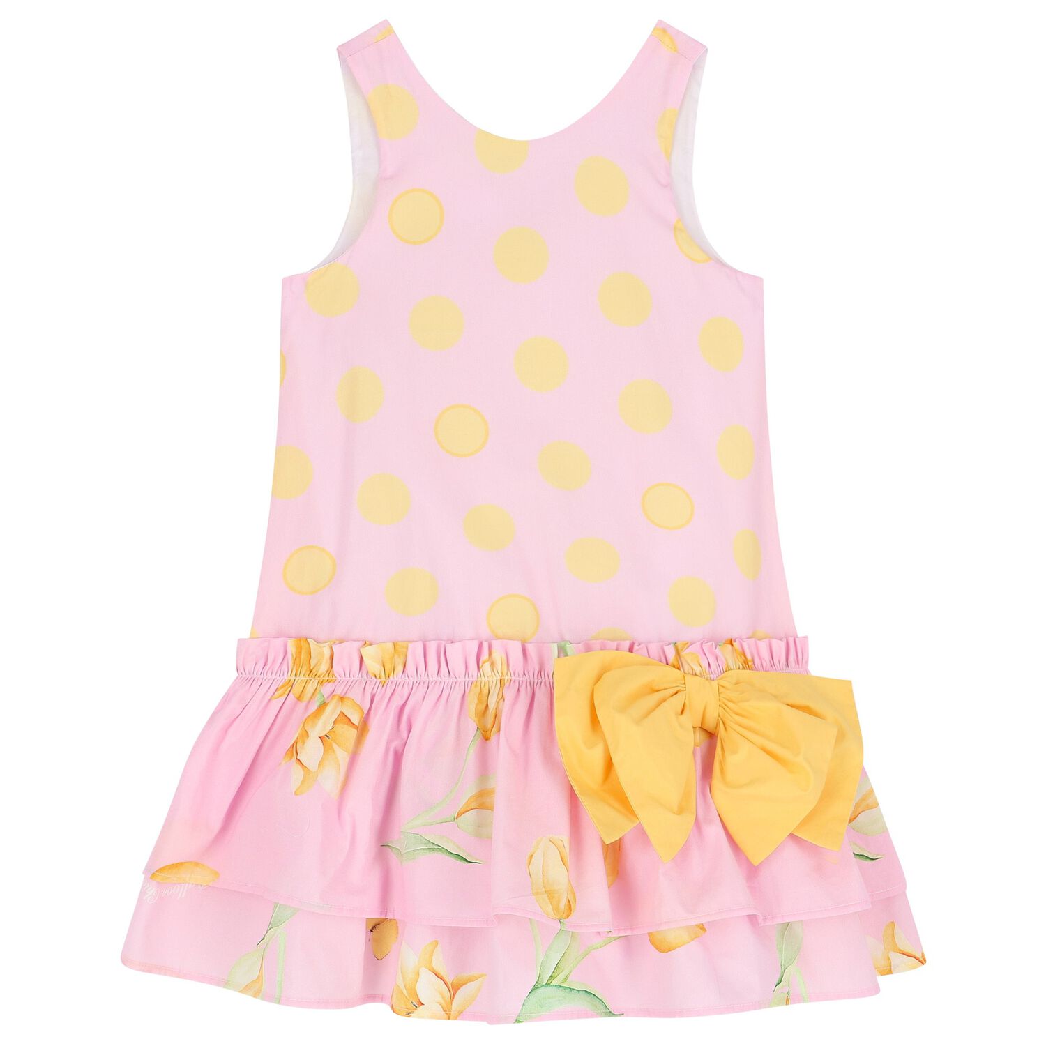 Girls Pink & Yellow Bow Dress, 1, hi-res image number null