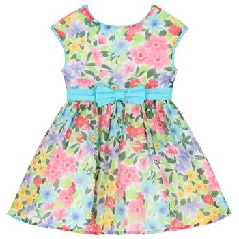 Girls White & Blue Floral Chiffon Dress
