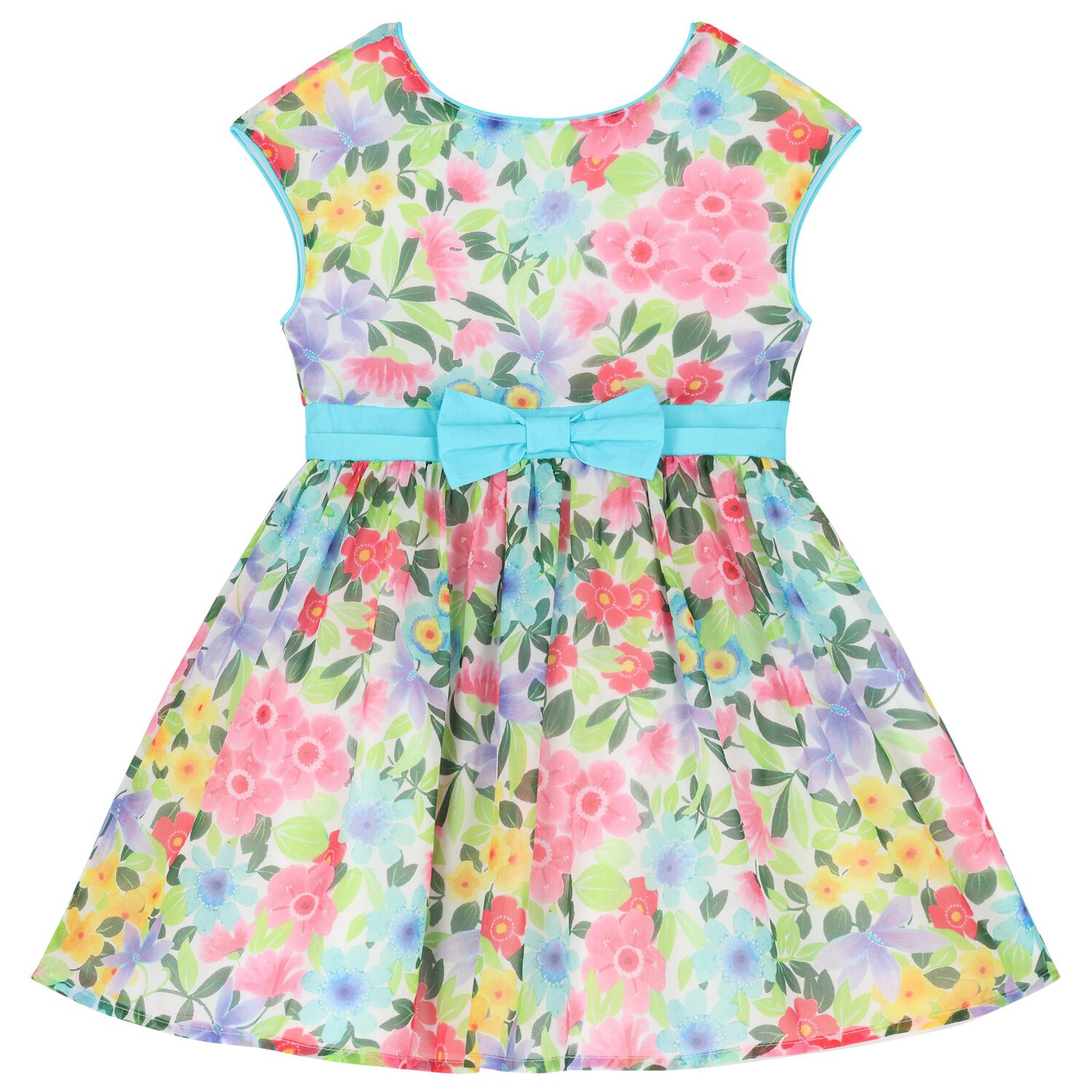 Girls White & Blue Floral Chiffon Dress, 1, hi-res image number null