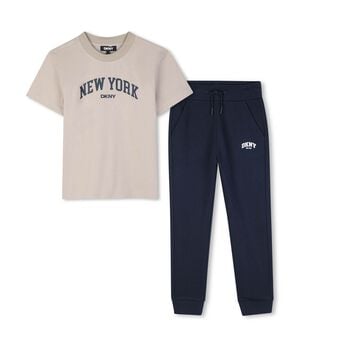 Boys Beige & Navy Blue Logo Joggers Set