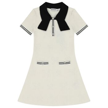 Girls White Jacquard Bow Dress
