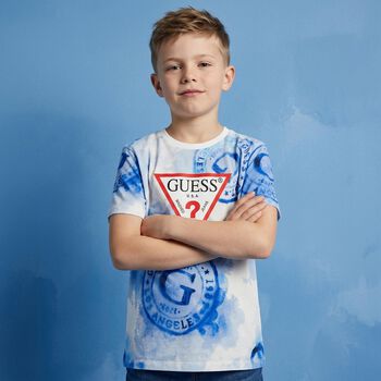 Boys White & Blue Logo T-Shirt