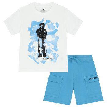 Boys Ivory & Blue Shorts Set