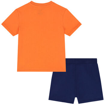 Baby Boys Orange & Navy Blue Shorts Set