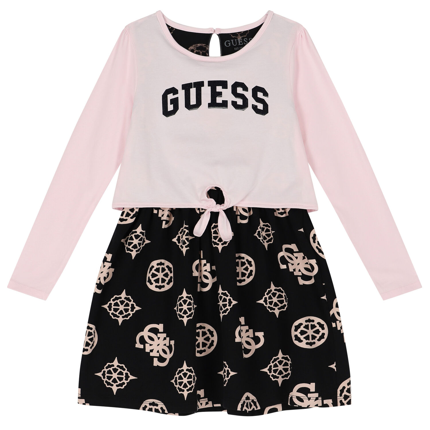 Girls Pink & Black Logo Dress, 1, hi-res