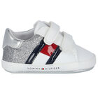  حذاء قبل المشي باللون الابيض و الفضي اللامع  للبنات , 1, hi-res