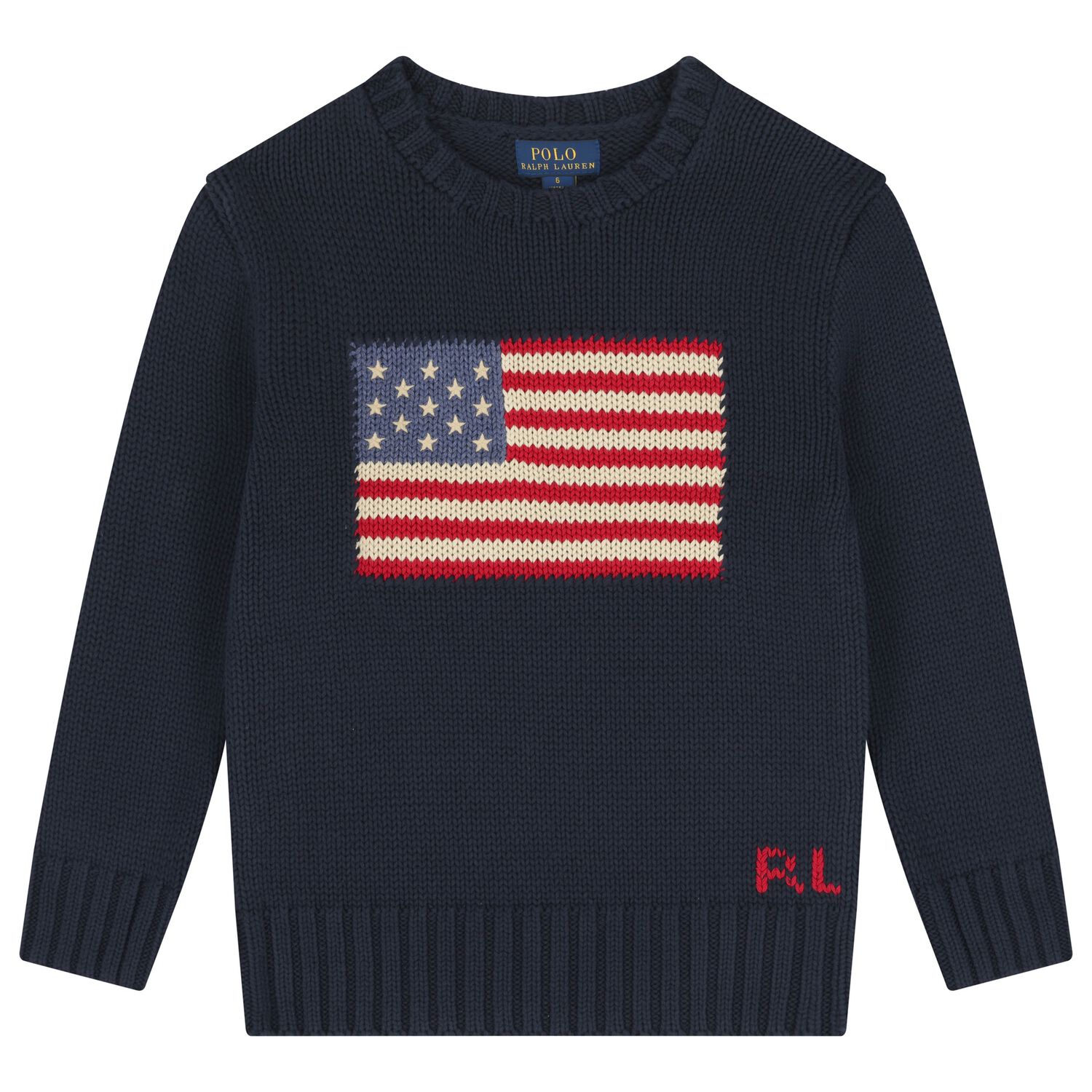 Boys Navy Blue Flag Knitted Sweatshirt, 1, hi-res
