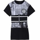 Girls Black Printed Logo Dress, 1, hi-res