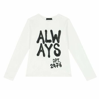 Girls White Printed Long Sleeve Top