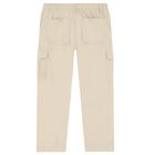 Boys Beige Logo Trousers, 1, hi-res