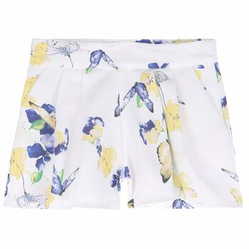 Girls White Printed Shorts