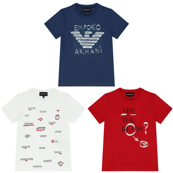 Boys Navy Blue, Ivory & Red Logo T-Shirts ( 3-Pack )