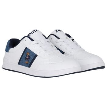Boys White & Denim Blue Logo Trainers