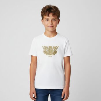 Boys White Dragon Logo T-Shirt, 2 Boys White Dragon Logo T-Shirt