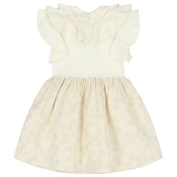 Girls White & Gold Floral Jacquard Dress