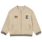 Younger Boys Beige Teddy Bear Zip Up Top, 2, hi-res