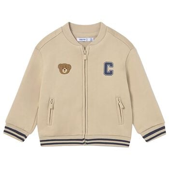 Younger Boys Beige Teddy Bear Zip Up Top