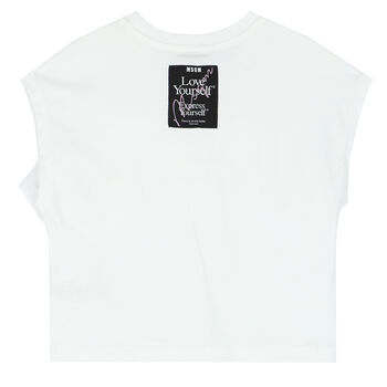 Girls White Ruffled Logo Top