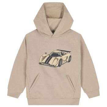 Boys Beige Sports Car Hooded Top