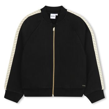 Girls Black Logo Zip Up Top