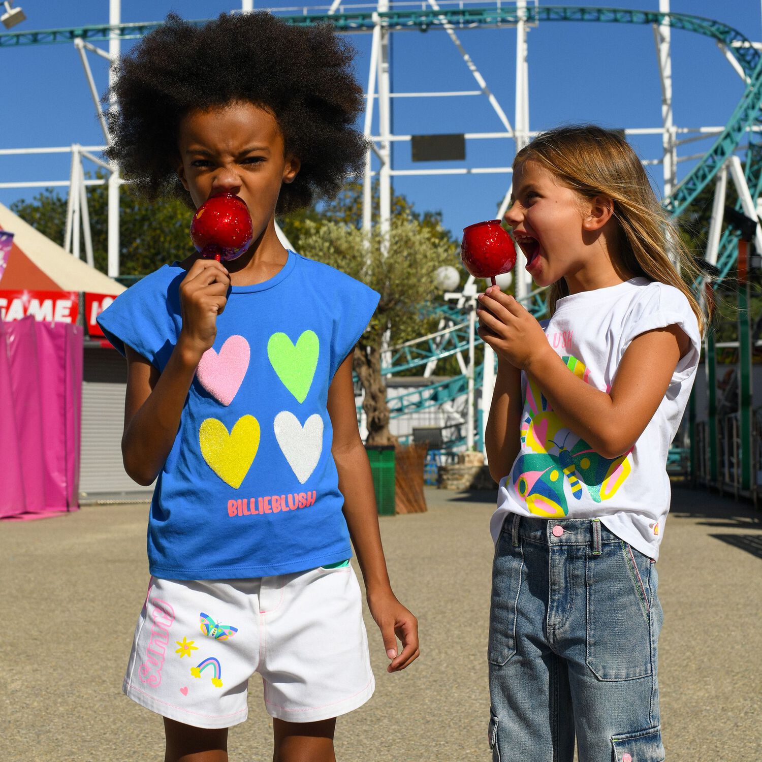 توب بنات بالشعار باللون الأزرق, 1, hi-res