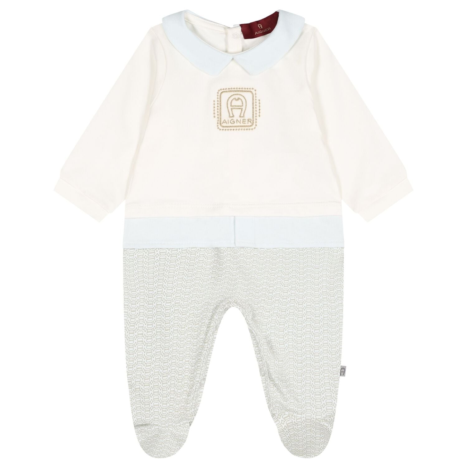 Baby Boys Blue & Gold Logo Babygrow, 1, hi-res
