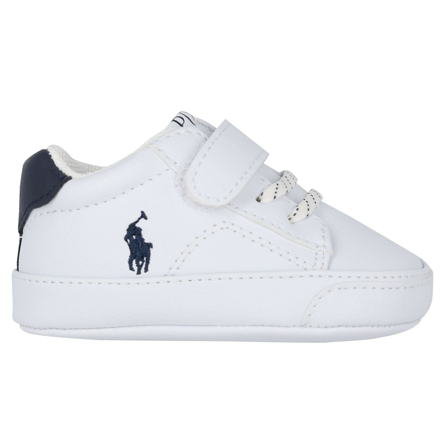Baby Boys White & Navy Blue Logo Pre Walker Shoes, 1, hi-res