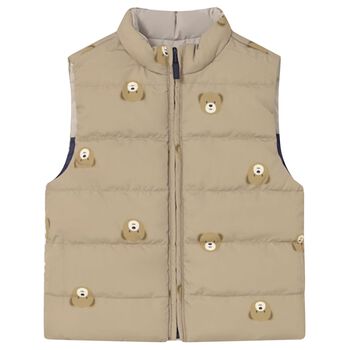Younger Boys Beige & Navy Blue Reversible Gilet