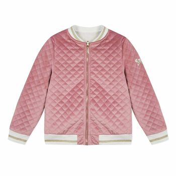 Girls Pink Velvet Reversible Jacket