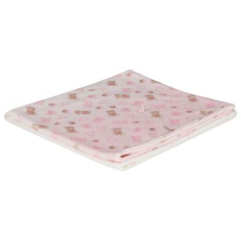 Baby Girls Ivory & Pink Teddy Bear Blanket