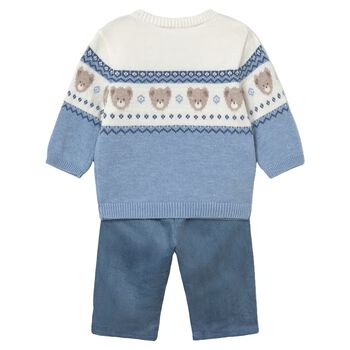 Younger Boys Blue & Ivory Teddy Bear Trouser Set