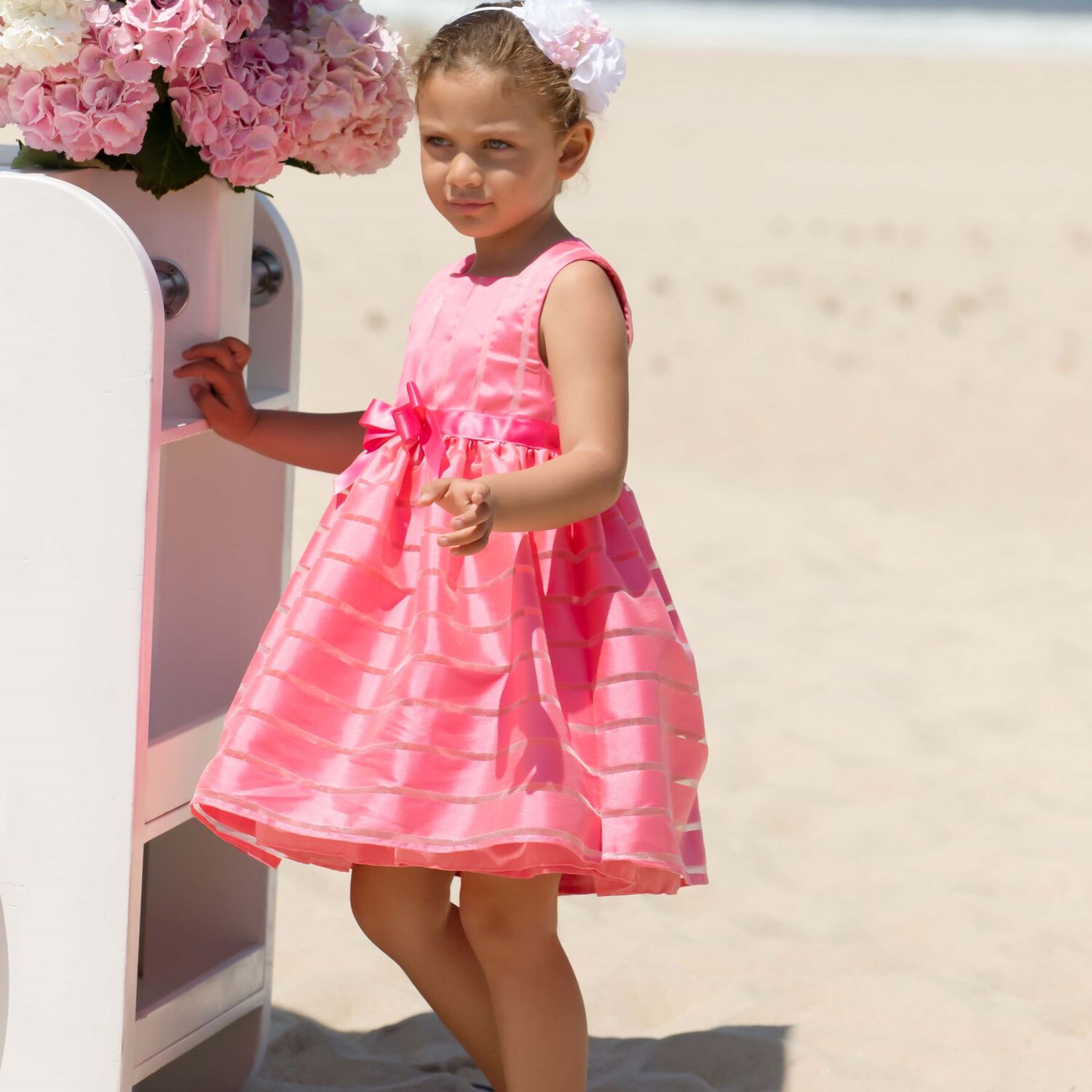Younger Girls Pink Satin & Organza Dress, 2, hi-res image number null
