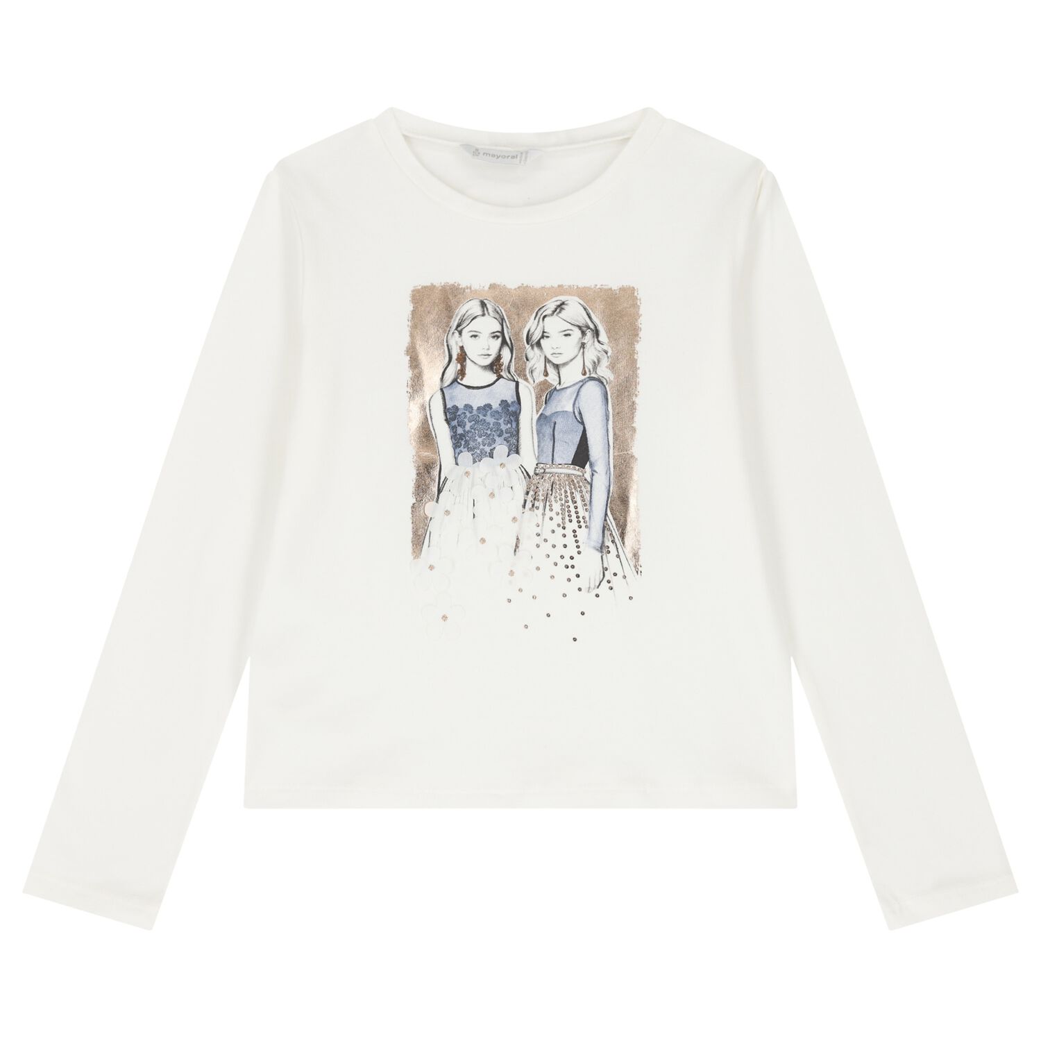Girls Ivory Long Sleeve Top, 1, hi-res