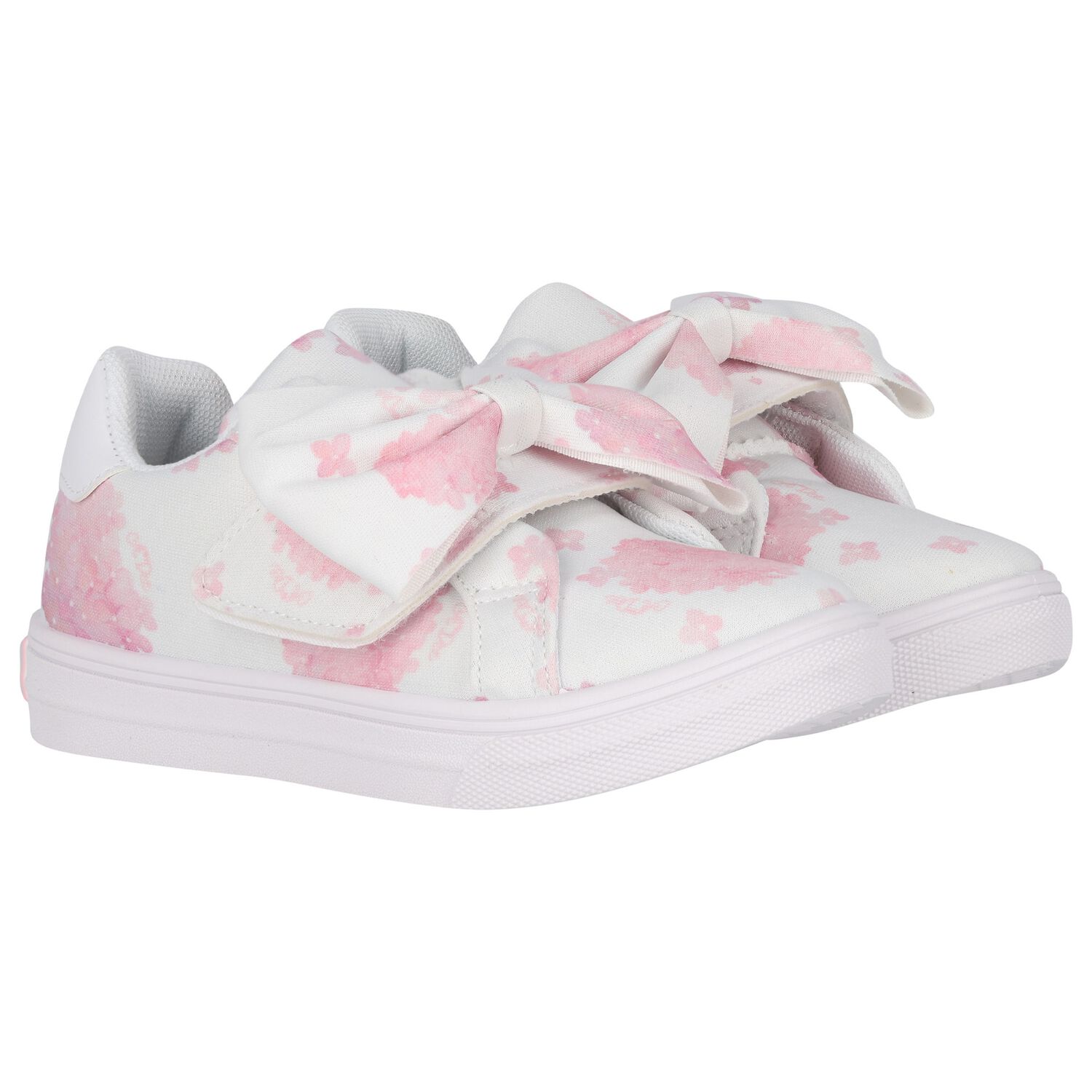 حذاء رياضي بشريط فيلكرو مزين بالزهور باللونين الأبيض والوردي للبنات, 1, hi-res image number null
