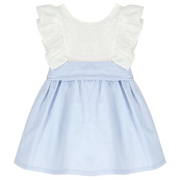 Girls White & Blue Ruffled Dress