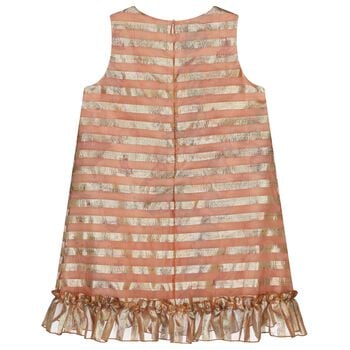 Girls Beige & Gold Striped Dress