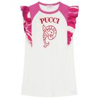 Girls White & Pink Logo Ruffled Dress, 1, hi-res
