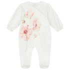 Baby Girls White Floral Babygrow, 1, hi-res