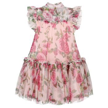Girls Pink Floral Tulle Dress