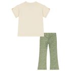 Girls Beige & Green Flower Leggings Set, 2, hi-res