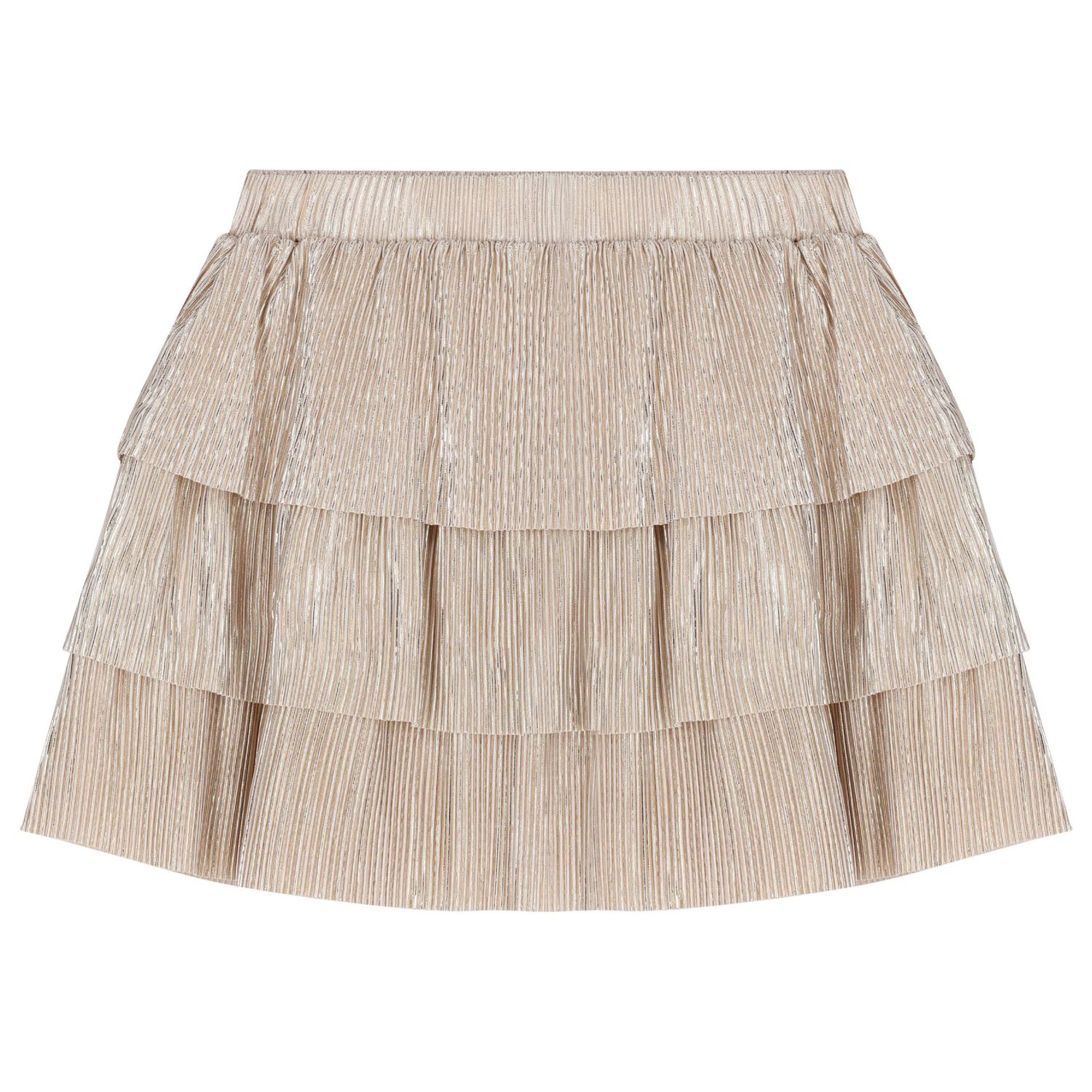 Girls Gold Plissé Skirt Set, 1, hi-res