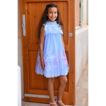 Girls Blue Floral Tulle Dress