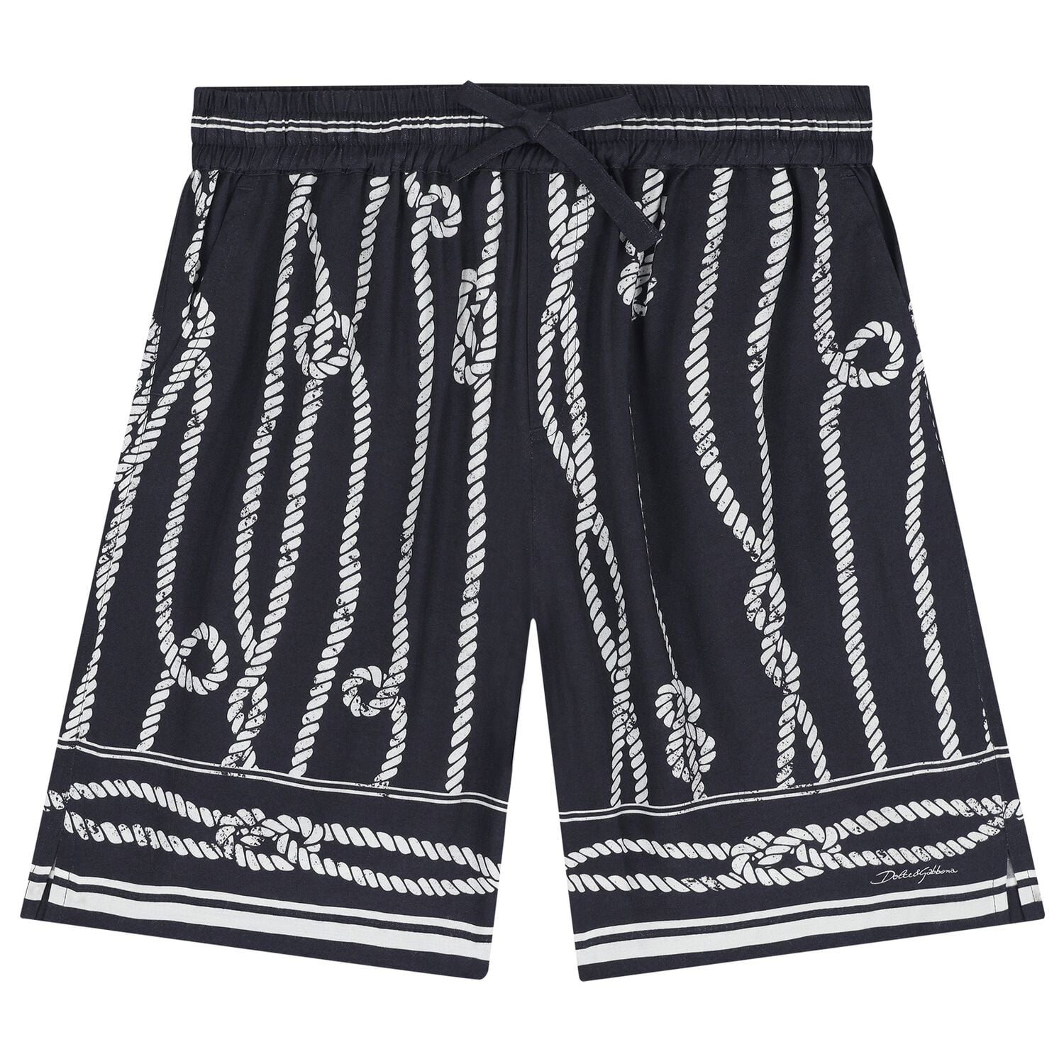 Boys Navy Blue Rope Shorts, 1, hi-res