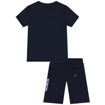 Younger Boys Navy Blue Logo Shorts Set