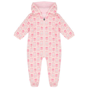 Baby Girls Pink Bear Logo Padded Babygrow