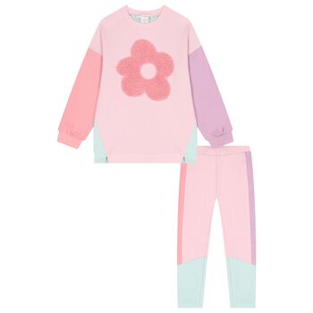 Girls Pink & Green Flower Leggings Set