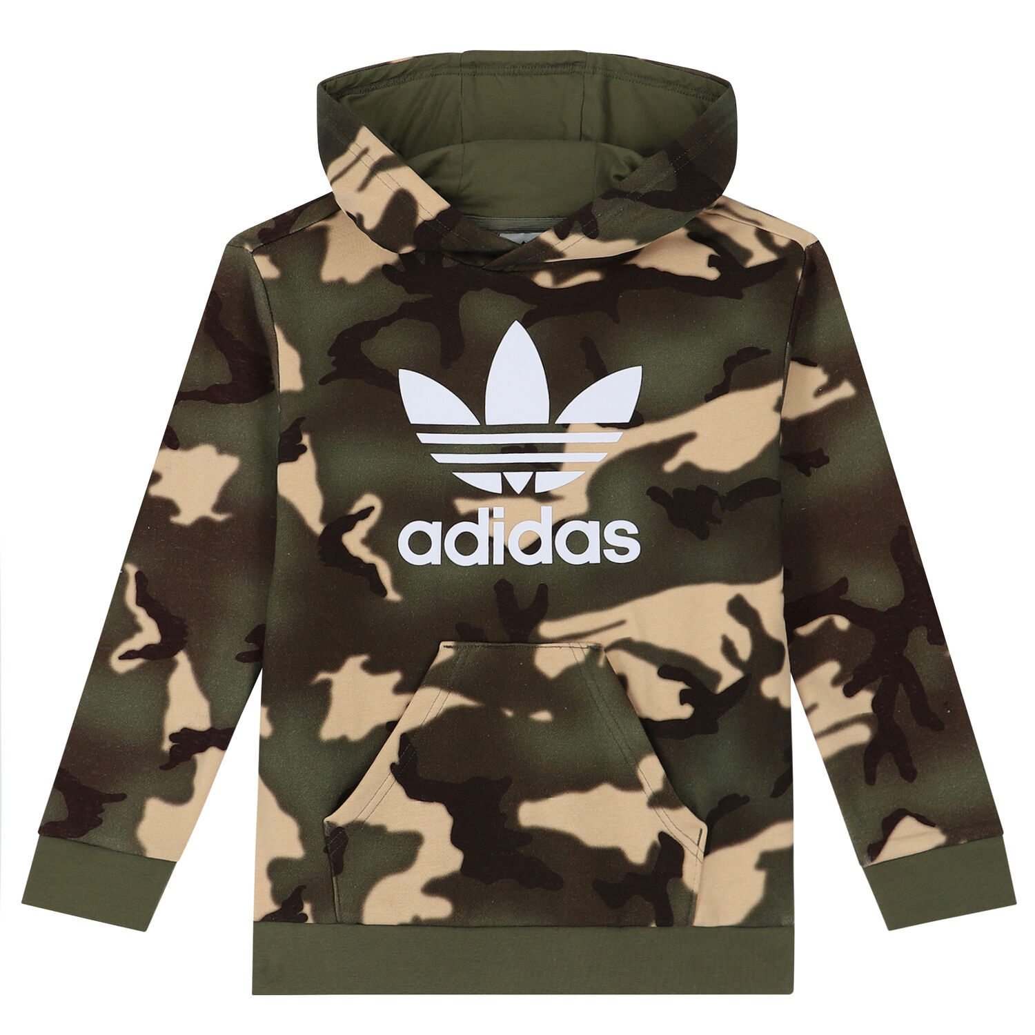 Khaki Green Camouflaged Trefoil Logo Hooded Top, 1, hi-res