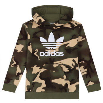 Khaki Green Camouflage Trefoil Logo Hooded Top