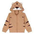 Younger Boys Beige Lion Hooded Zip Up Top, 1, hi-res
