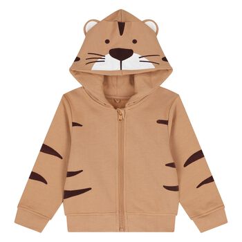 Younger Boys Beige Lion Hooded Zip Up Top